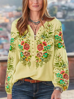 Casual Floral V Neck Long Sleeve Blouse - thumbnail