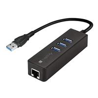 TECHLY 105803 Adapter voor USB 3.0 Gigabit Ethernet met hub 3 poorten zwart