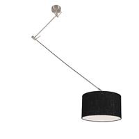 QAZQA - Modern Hanglamp | Eettafel | Eetkamer staal met kap 35 cm zwart verstelbaar - Blitz I | Woonkamer | Slaapkamer | Keuken - Metaal Rond - E27 Geschikt voor LED - Max. 1 x 60 Watt