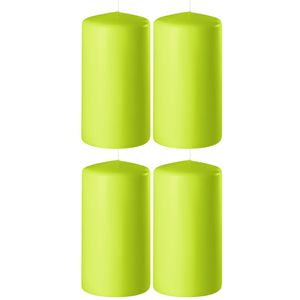 4x Lime groene cilinderkaarsen/stompkaarsen 6 x 10 cm 36 branduren