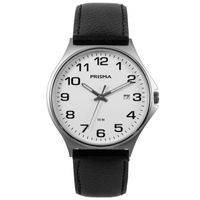 Prisma P.1685 Horloge staal/leder zwart 39 mm - thumbnail