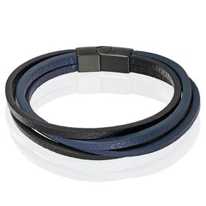 Heren armband Leer Multi Mendes Edelstaal Zwart Blauw-21cm