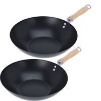 Excellent Houseware Wok/hapjes/bak pan - 2x stuks - met antiaanbaklaag - staal - D30 cm - thumbnail