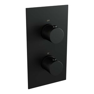 Regendoucheset Inbouw Brauer Black Carving Thermostatisch 20cm met 3-Weg Omstelling, Gebogen Wandarm, Glijstang en Staaf Handdouche Mat Zwart