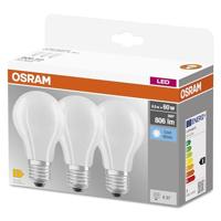 OSRAM Lamps LED lamp, Voet: E27, Koel wit, 4000 K, 6,50 W, vervanging voor 60 W gloeilamp, frosted, LED BASE CLASSIC A Pack van 3,Koel wit