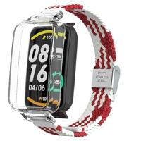 By Qubix - Braided nylon bandje met case - Rood met wit - Xiaomi Smart band 7 Pro