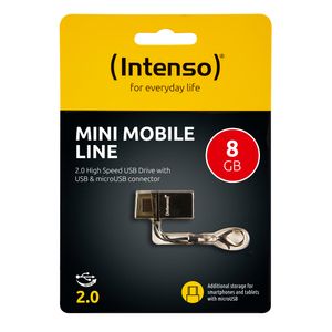 Intenso Mini MOBILE LINE USB-stick smartphone/tablet Zwart 8 GB USB 2.0, Micro-USB 2.0