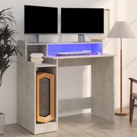 Bureau met LED-verlichting 97x90x45 cm bewerkt hout betongrijs - thumbnail