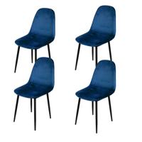 Gebor - Set Van 4 Eetkamerstoelen Fluweel – Model Inoui - Modern Ontworpen Stoel – Blauw Velvet – Design –