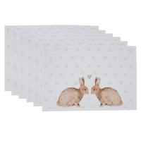 Clayre & Eef Placemats Set van 6 48x33 cm Wit Bruin Katoen Konijn