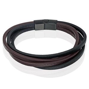 Heren armband Leer Multi Mendes Edelstaal Zwart Bruin-21cm