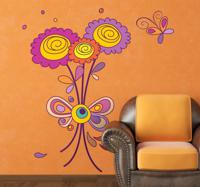 Sticker decoratie bloemen vlinder - thumbnail