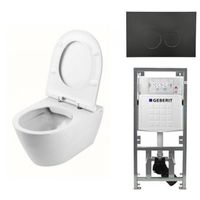 QeramiQ Salina Spoelrandloos toiletset inclusief toiletzitting, inbouwreservoir en mat zwart bedieningspaneel 0701131/sw96855/sw96857/SW706188/