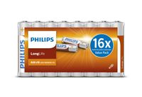 Philips AAA LongLife Batterijen - RO3 Micro 1.5 V LongLife - Alkaline Batterijen Voordeelverpakking 16 Stuks