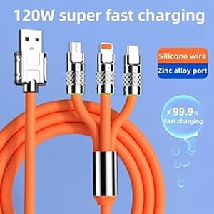 Multi-oplaadkabel 3.9ft USB A naar Lightning / micro / USB C 6 A Oplaadkabel Snellader 3 in 1 Vloeibare silicagel Voor Samsung Xiaomi Huawei Mobiele telefoonaccessoire Lightinthebox