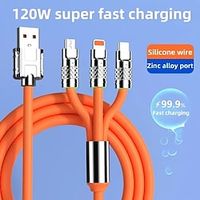 Multi-oplaadkabel 3.9ft USB A naar Lightning / micro / USB C 6 A Oplaadkabel Snellader 3 in 1 Vloeibare silicagel Voor Samsung Xiaomi Huawei Mobiele telefoonaccessoire Lightinthebox - thumbnail