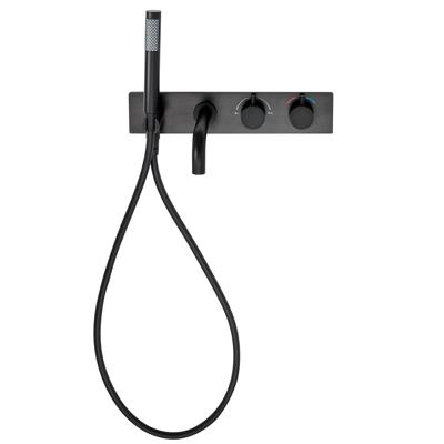 Badkraan Nomi Inbouw Thermostatisch Rond Mat Zwart 2 Greeps met Handdoucheset Badkraan Nomi Inbouw Thermostatisch Rond Mat Zwart 2 Greeps met Handdoucheset