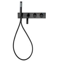 Badkraan Nomi Inbouw Thermostatisch Rond Mat Zwart 2 Greeps met Handdoucheset