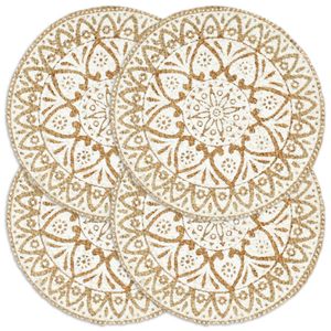 VidaXL Placemats 4 st rond 38 cm jute wit