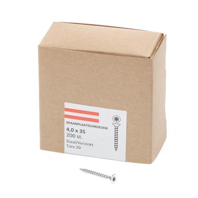 Spaanplaatschroef verzinkt platkop torx-20 4.0X35 voldraad (200)