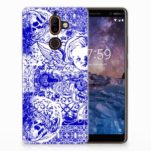 Silicone Back Case Nokia 7 Plus Angel Skull Blauw