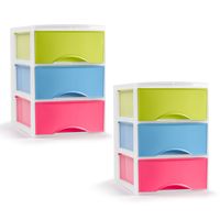 Ladeblokje/bureau organizer - 2x - 3 lades - gekleurd - L26 x B37 x H37 cm - plastic - thumbnail