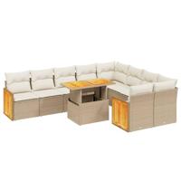 vidaXL 10-delige Loungeset met kussens poly rattan beige, tuinset, tuinmeubel, terrasset, tuinbank, terrasmeubel, loungebank, loungeset tuin