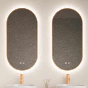 Spiegel Gliss Design Aura 40x100cm Koper Ovaal Met LED Verlichting & Geintegreerde Spiegelverwarming