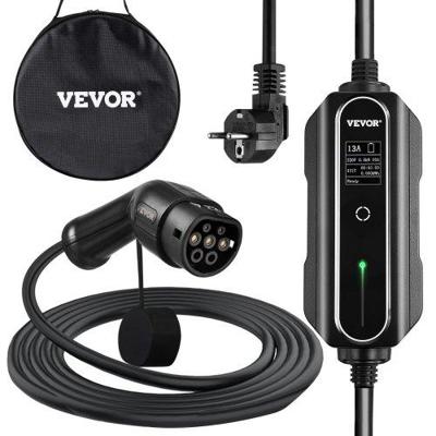 VEVOR EV-oplader, Typ 2 13A EV Oplaadkabel voor EU-norm, 10M Oplaadkabel EV Laadstation met Schuko 3-pins Stekker, 3KW 250V Draagbaar Elektrische Autolader, IP54-connector met Digitaal LCD-scherm CE