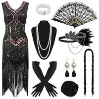 Roaring jaren '20 Jaren 1920 Cocktail jurk Vintage Jurk Flapper jurk Jurken Outfits Galajurken Kerst feestjurk The Great Gatsby Charleston Dames Pailletten Kwastje Veer Nieuwjaar Halloween Feest Lightinthebox