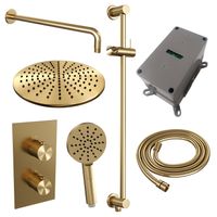 Regendoucheset Inbouw Brauer Gold Carving Thermostatisch 30cm 3-Weg Omstelling Gebogen Wandarm Glijstang en 3-Standen Handdouche Geborsteld Goud - thumbnail