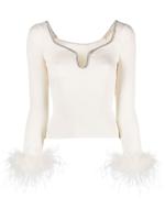 Self-Portrait Ribgebreide top met manchetten met veren - Wit