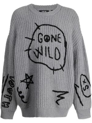 FIVE CM Grofgebreide trui met borduurwerk - Grijs