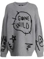 FIVE CM Grofgebreide trui met borduurwerk - Grijs