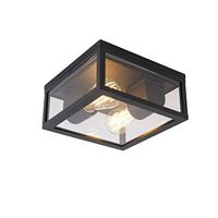 QAZQA - Design Industrieel | Industrie plafondlamp zwart IP44 - Charlois | Buitenverlichting - Aluminium Vierkant - E27 Geschikt voor LED - Max. 2 x 40 Watt