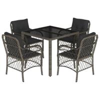 vidaXL 5-delige Tuinset met kussens poly rattan grijs, loungeset, loungeset tuin, tuinset lounge, tuintafel, loungeset buiten, tuin loungeset