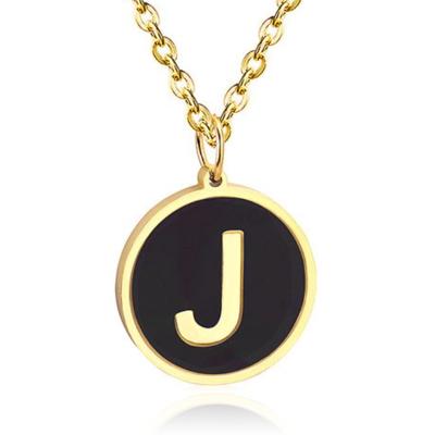 Goudkleurige Dames Schakelketting met Zwarte Kettinghanger Letter J Goudkleurige Dames Schakelketting met Zwarte Kettinghanger Letter J