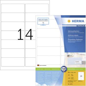 Herma 4678 Adresetiketten 99.1 x 38.1 mm Papier Wit 1400 stuk(s) Permanent hechtend Inkjet, Laser (zwart/wit), Laser (kleur), Kopiëren (zwart/wit), Kopiëren