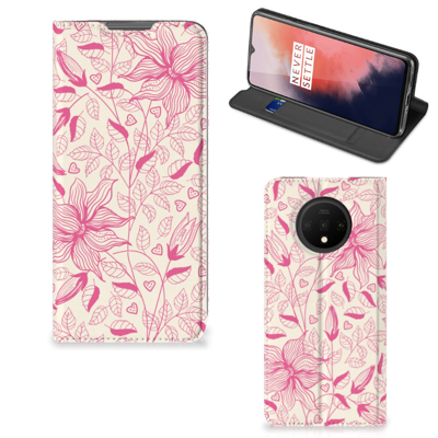 OnePlus 7T Smart Cover Pink Flowers OnePlus 7T Smart Cover Pink Flowers