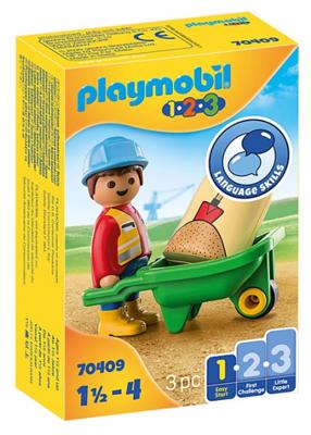 PLAYMOBIL 1,2,3   Bouwvakker met kruiwagen (70409)