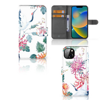 iPhone 14 Plus Telefoonhoesje met Pasjes Bird Flowers - thumbnail