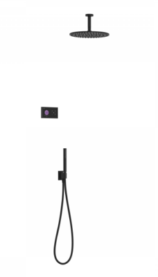 Tres Shower Technology elektronische inbouwthermostaat met regendouche 30cm met plafondarm en handdouche mat zwart