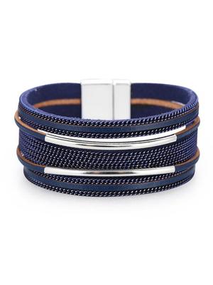 Vintage Leer Metaal Keten meerlaags Armband