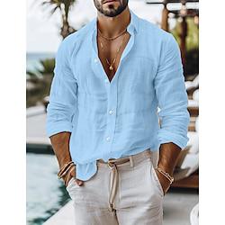 Voor heren Overhemd linnen overhemd Zomer overhemd Strand Kleding Overhemd met knopen Zwart Wit Blozend Roze blauw Lange mouw Effen Kraag Lente zomer Casual Dagelijks Kleding Lightinthebox