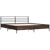 vidaXL Bedframe bewerkt hout metaal bruin eikenkleur 180x200 cm, bed, bed ombouw, twijfelaar, bedbodem, slaapkamermeubel, boxspring, 2 persoonsbed