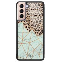 Samsung Galaxy S21 glazen hardcase - Luipaard marmer mint