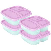 Plasticforte Vershoudbakje - 4x - 3-vaks - 1,2L - meal prep - herbruikbaar - roze - thumbnail