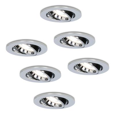 Set van 6 Maya LED inbouwspots - 5 Watt 400 lumen - 6000K Daglicht wit - GU10 - Dimbaar - Rond - Kantelbaar - IP20 Stofdicht - Chroom