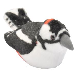 Wild Republic pluche vogel knuffeldier - grote bonte specht - 13 cm - met echt geluid   -