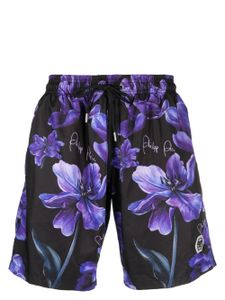 Philipp Plein short de bain à fleurs - Noir